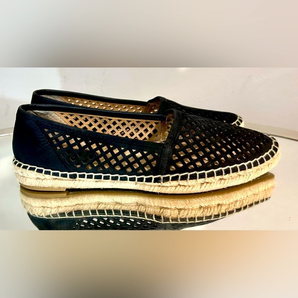 Gently Used FRYE Lee A Line Black Suede Perforated Espadrilles - Picture 4 of 6